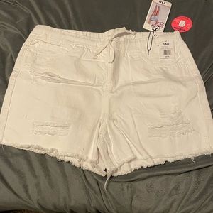 White jean shorts with drawstring waist